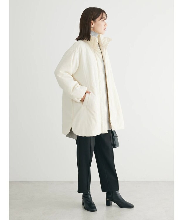 Green Parks 中わたスタンドカラーミドル丈ブルゾン Ivory