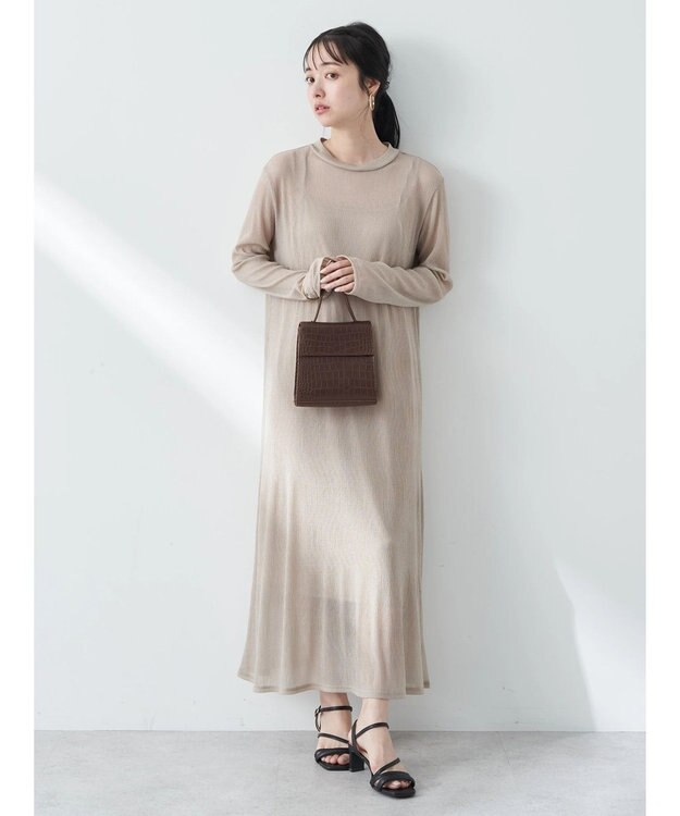 earth music&ecology ＳＥＴ２点シアーワンピース＋ペチワンピース Brown