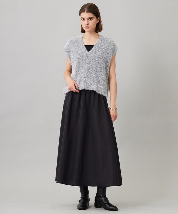 ICB L 【UVケア・速乾・洗える】シルクエステルタフタ フレアスカート ブラック系