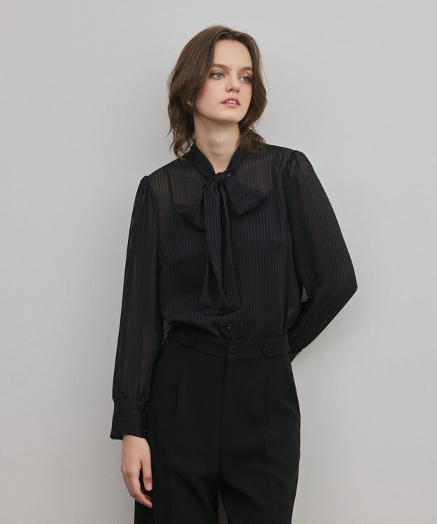 GRACE CONTINENTAL ストライプボウブラウス ブラック