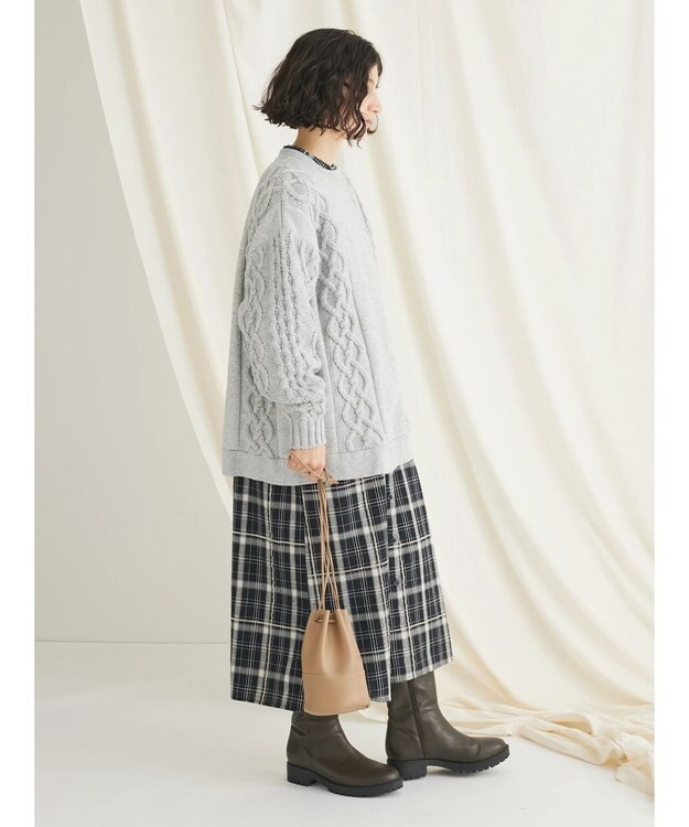 CRAFT STANDARD BOUTIQUE ケーブルニット切り替え裏起毛スウェット Gray Mixture