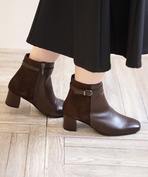 Pointer 本革スエードコンビショートブーツ ダークブラウン(コンビ)