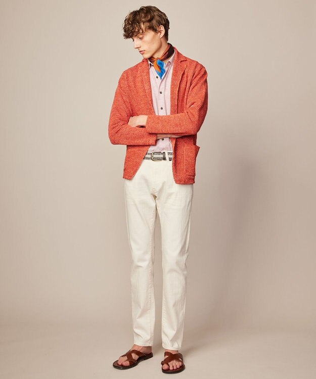 JOSEPH ABBOUD 【洗える】ストローヤーン ニット ジャケット オレンジ系