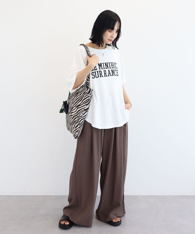 Green Parks 裾ラウンド機能ロゴTシャツ Off White
