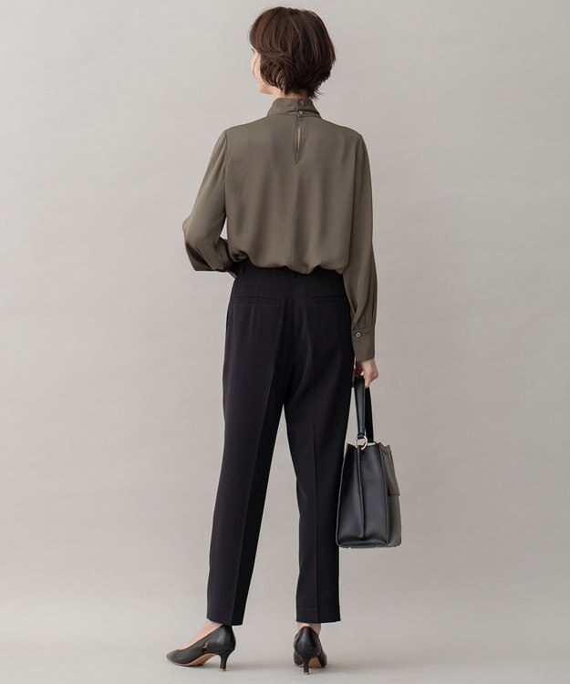 自由区 【XSサイズ～/洗える】ダブルフェイススーティング テーパードパンツ ミッドナイト