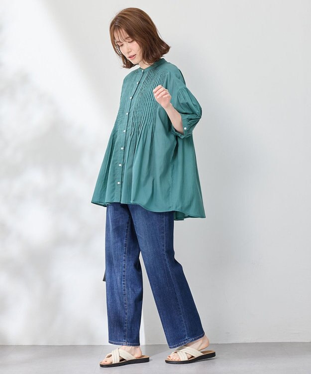 ANY ピンタックブラウス グリーン