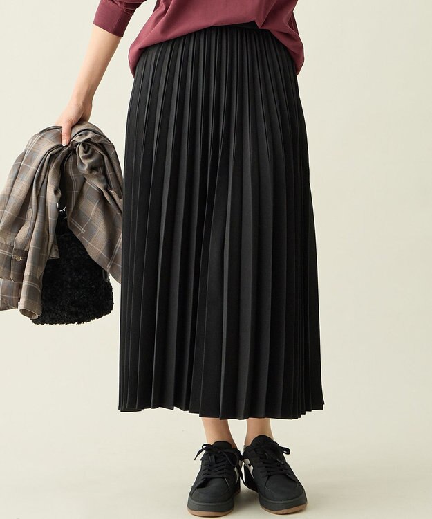 ANY 【新色追加/ウエストゴム】ウーリッシュプリーツスカート ブラック