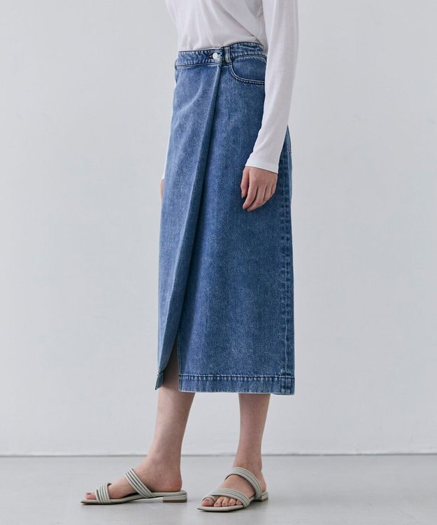 BEIGE， 【洗える・VERY 6月号掲載】FICUS / デニムラップスカート Light Indigo