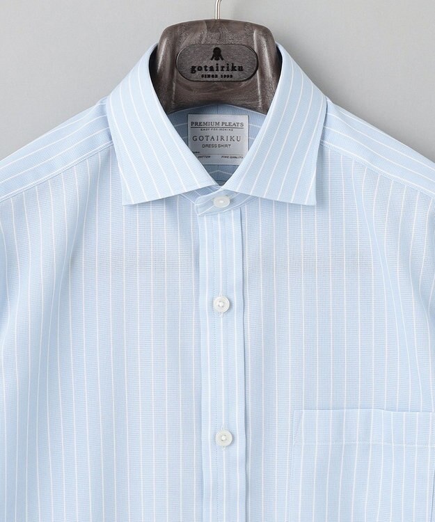GOTAIRIKU 春夏向け【形態安定】SUMMERPREMIUMPLEATS_スモールワイドカラー 長袖ドレスシャツ（ストライプ/チェック） サックスブルー系1