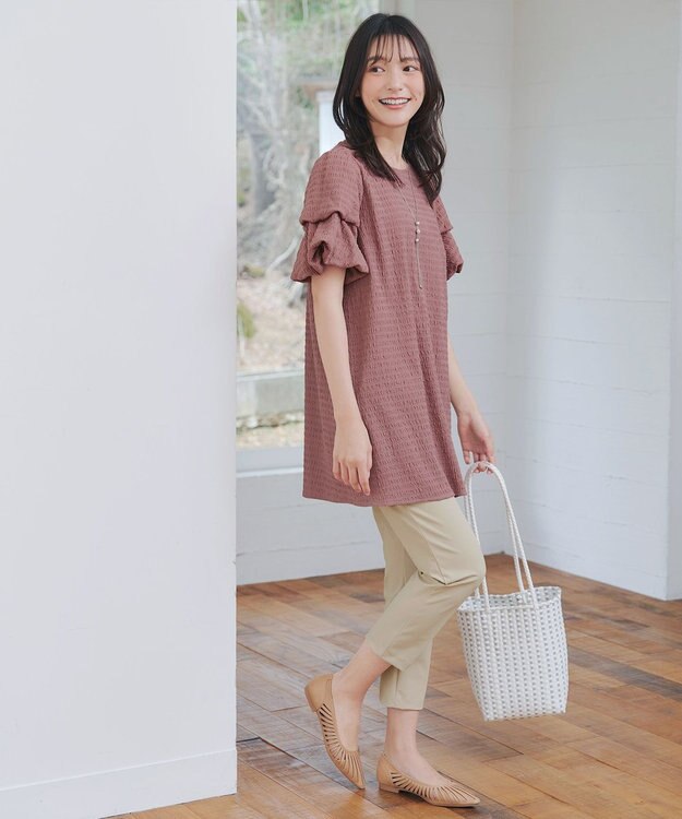 Tiaclasse 【洗える】変形バルーンスリーブカットソーチュニック ピンク