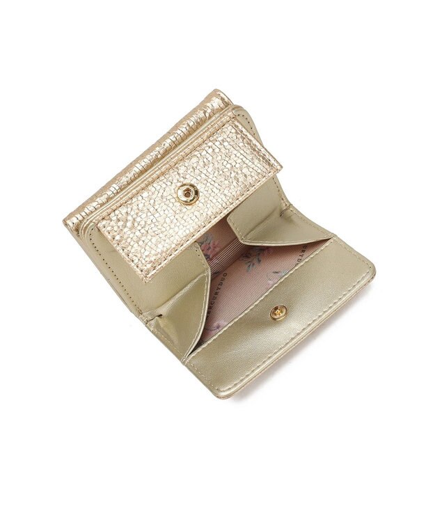 style code 【MERCURYDUO/マーキュリーデュオ】メタリッククラック調型押し　三つ折りミニ財布 ゴールド