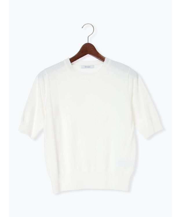 Te chichi 14G天竺ハーフスリーブニットプルオーバー オフホワイト