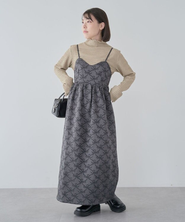 Green Parks ・ＳＵＧＡＲＳＰＯＯＮリボンジャカードキャミワンピ Charcoal Gray