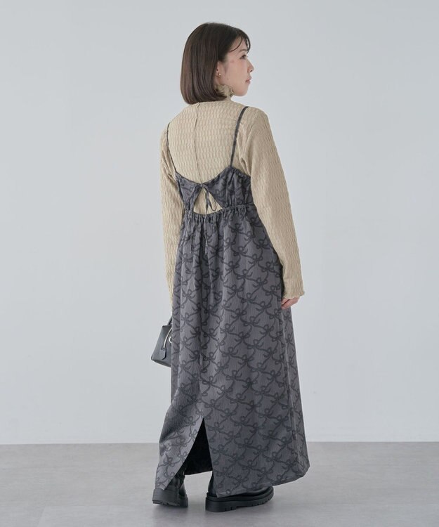 Green Parks ・ＳＵＧＡＲＳＰＯＯＮリボンジャカードキャミワンピ Charcoal Gray