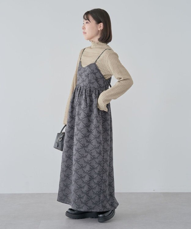Green Parks ・ＳＵＧＡＲＳＰＯＯＮリボンジャカードキャミワンピ Charcoal Gray