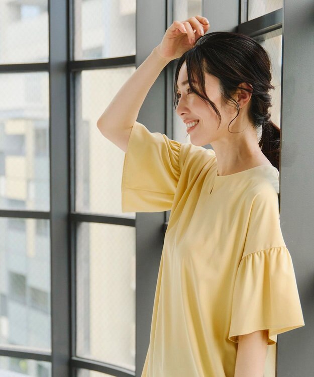 Tiaclasse 【洗える】キーネックフレア袖チュニックブラウス イエロー
