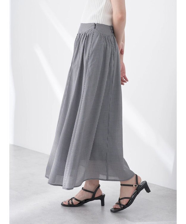 earth music&ecology ギャザーフレアスカート Gingham Check