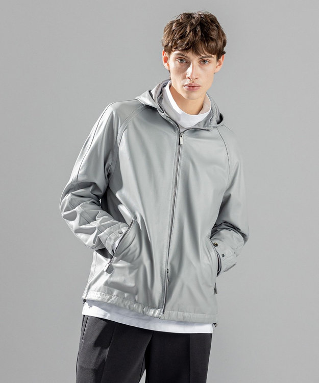 JOSEPH HOMME ライトラムナッパレザー　フードブルゾン ライトグレー系