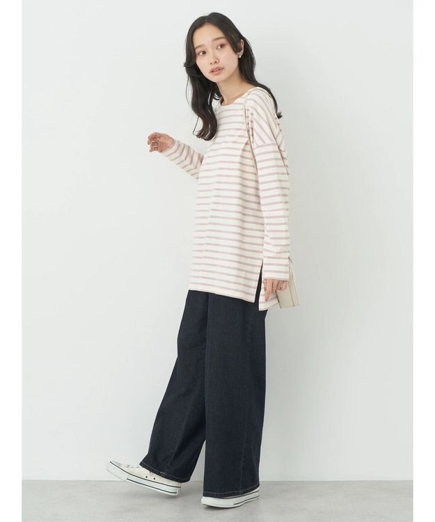 earth music&ecology バック釦ボーダーチュニック Pink