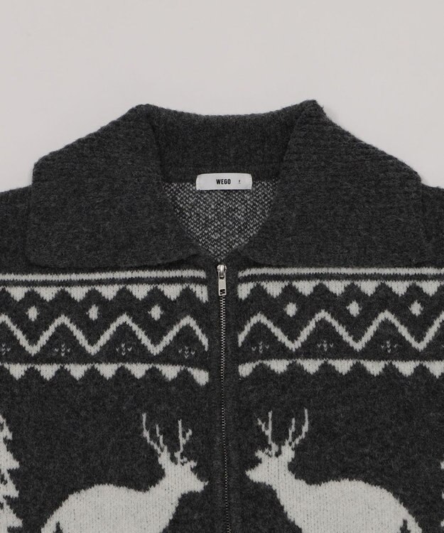 WEGO 雪柄ダブルジップニット ダークグレー