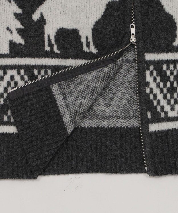 WEGO 雪柄ダブルジップニット ダークグレー