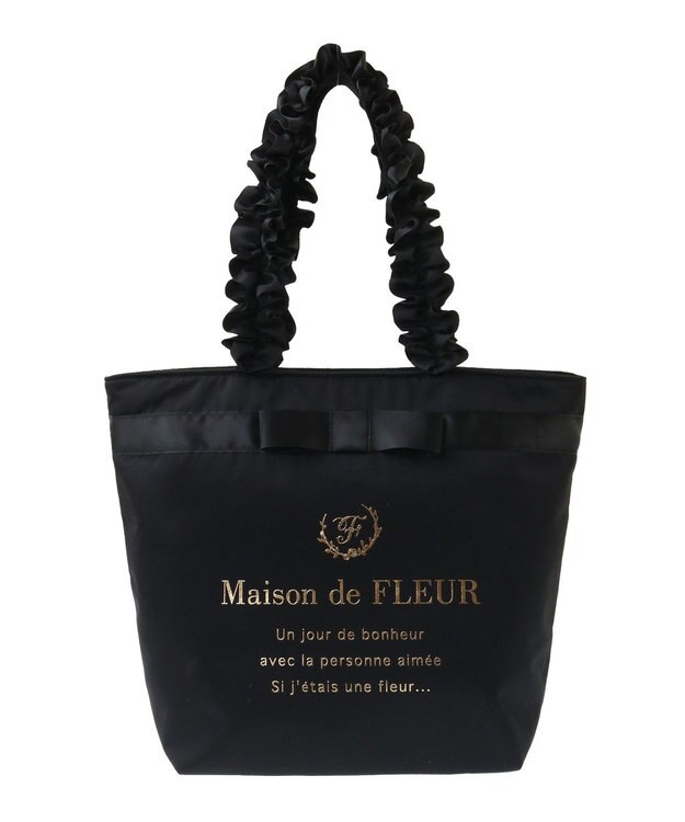 Maison de FLEUR ブランドロゴフリルハンドルトートＭバッグ Black