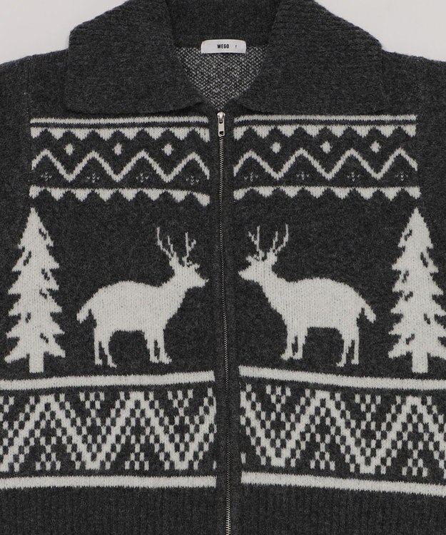 WEGO 雪柄ダブルジップニット ダークグレー