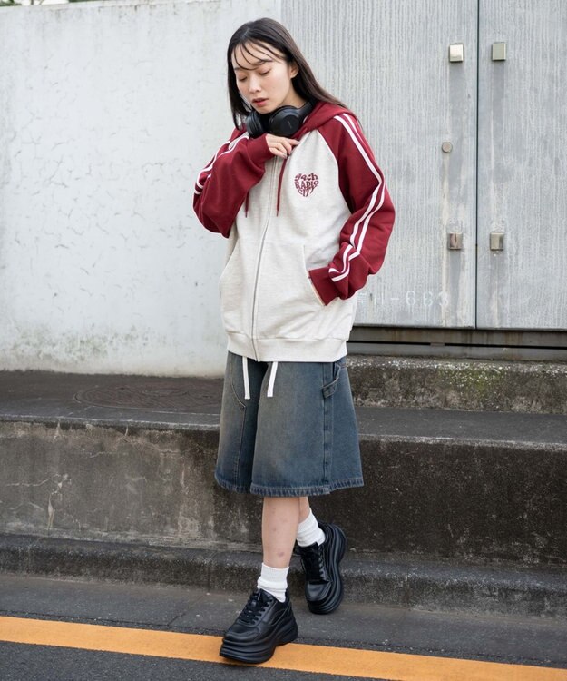 WEGO 【ユニセックス着用ITEM】ラグラングラフィックZIPパーカー ワイン