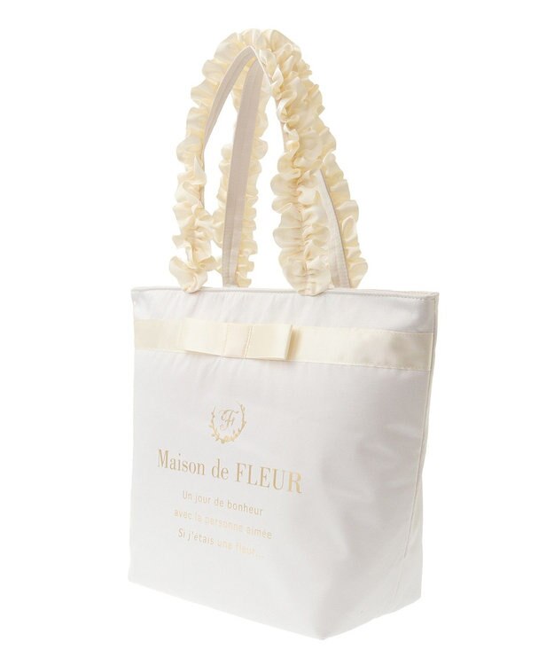 Maison de FLEUR ブランドロゴフリルハンドルトートＭバッグ Ivory
