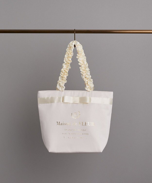 Maison de FLEUR ブランドロゴフリルハンドルトートＭバッグ Ivory