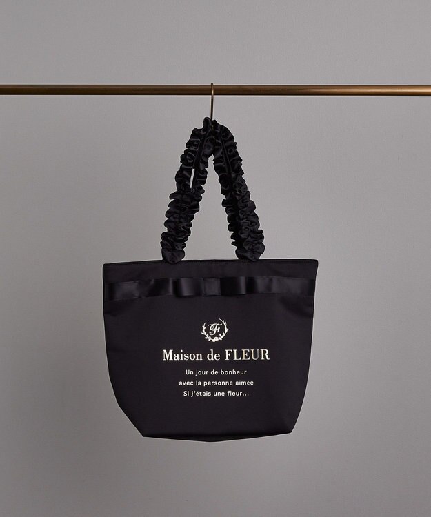 Maison de FLEUR ブランドロゴフリルハンドルトートＭバッグ Black