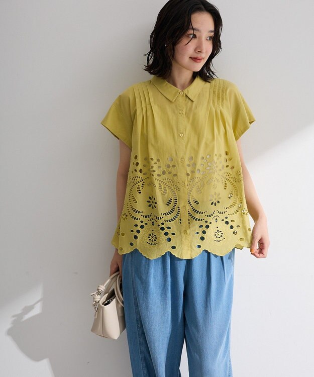 Green Parks スカラップ刺しゅうブラウス Yellow