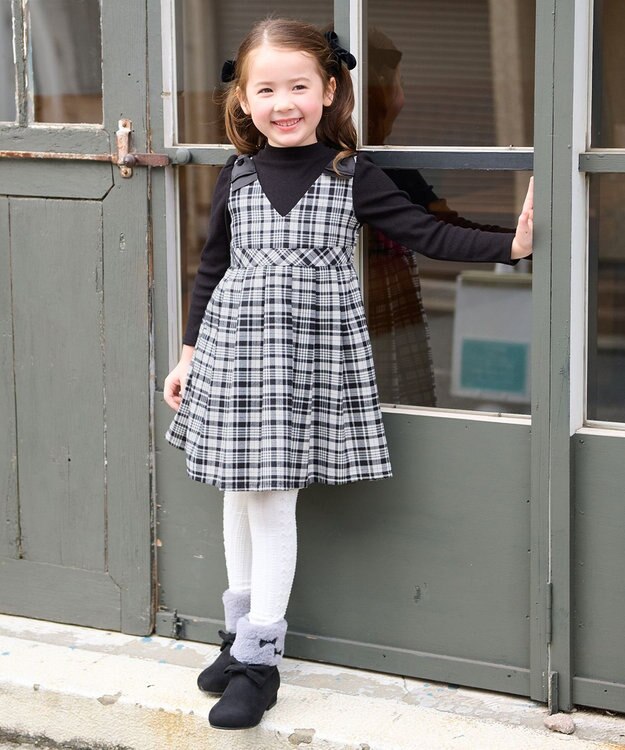 ANY KIDS ドッキングチェックワンピース ブラック
