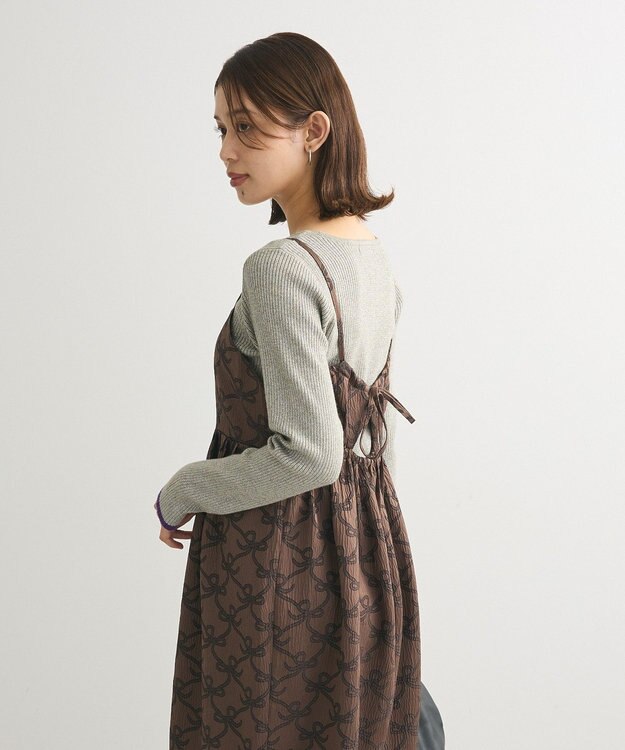 Green Parks ・ＳＵＧＡＲＳＰＯＯＮリボンジャカードキャミワンピ Brown