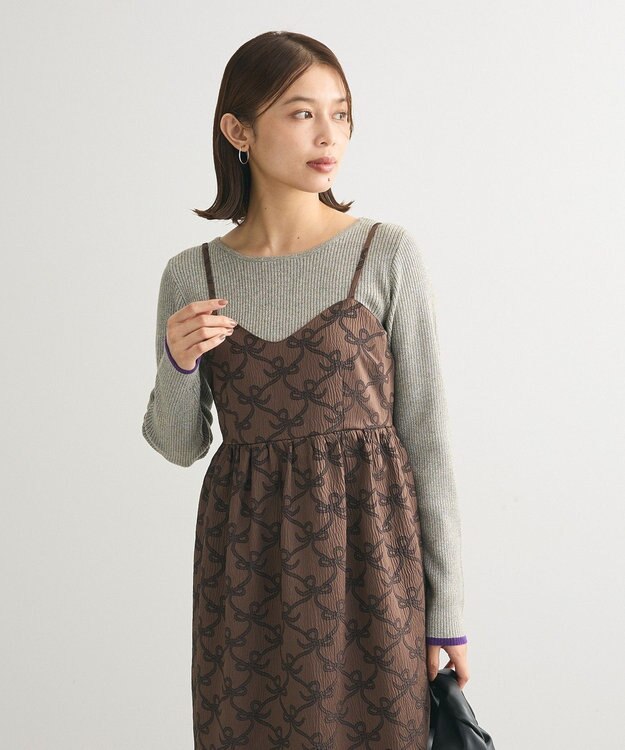 Green Parks ・ＳＵＧＡＲＳＰＯＯＮリボンジャカードキャミワンピ Brown