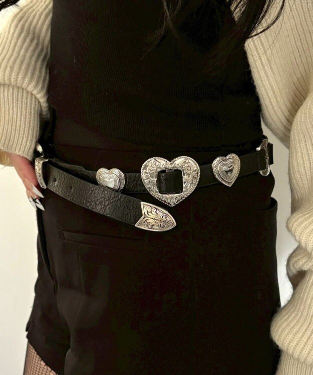 WEGO Lハートコンチョデザインベルト ブラック