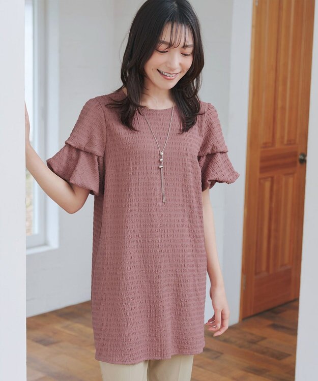 Tiaclasse 【洗える】変形バルーンスリーブカットソーチュニック ピンク