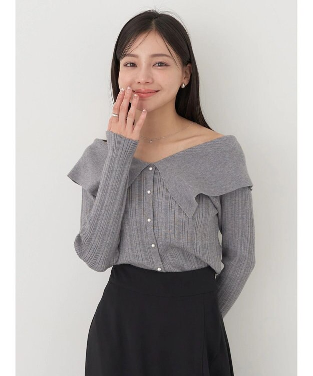 earth music&ecology ２ｗａｙビッグカラーニットプルオーバー Light Gray