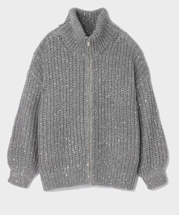 GRACE CONTINENTAL スパンコールニットブルゾン グレー