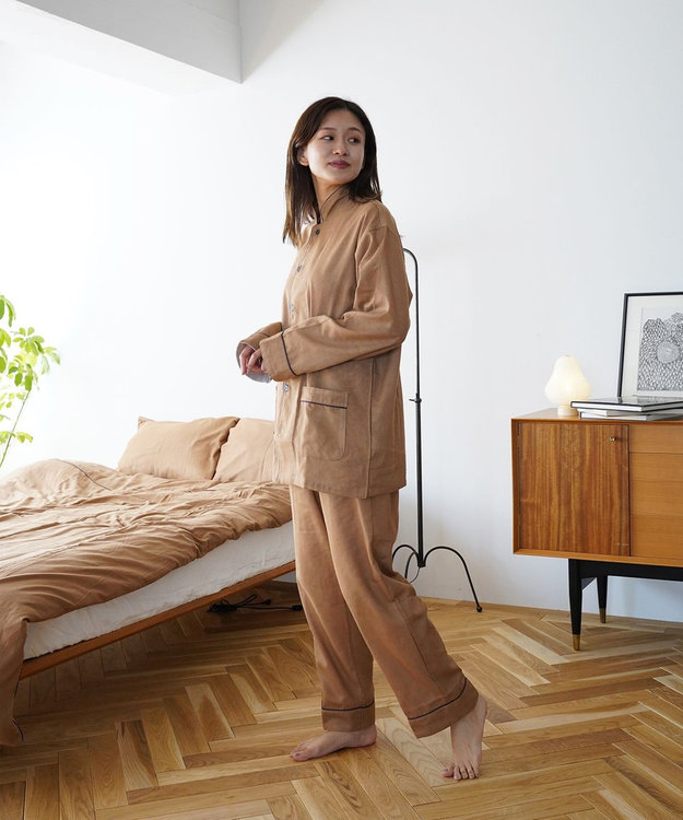 京和晒綿紗 【紗栄子さん愛用パジャマの色違い/UNISEX】ガーゼパジャマ 2重合わせ 柿渋 柿渋染め