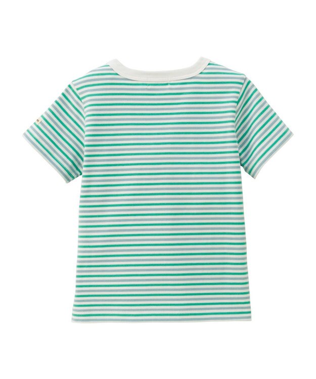 MIKI HOUSE HOT BISCUITS 【70-120cm】 みじんボーダー ワンポイント刺繍 半袖Tシャツ グリーン