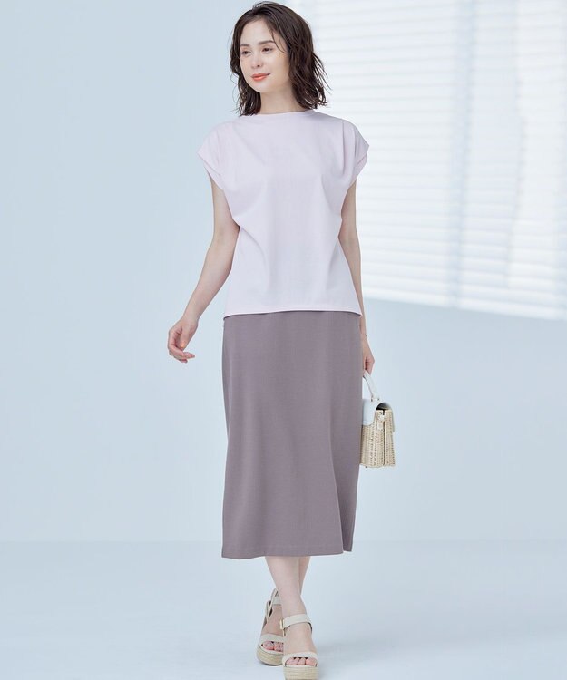 組曲 S 【UVケア・接触冷感】GIZAプレーティング天竺フレンチスリーブ Tシャツ ピンク系