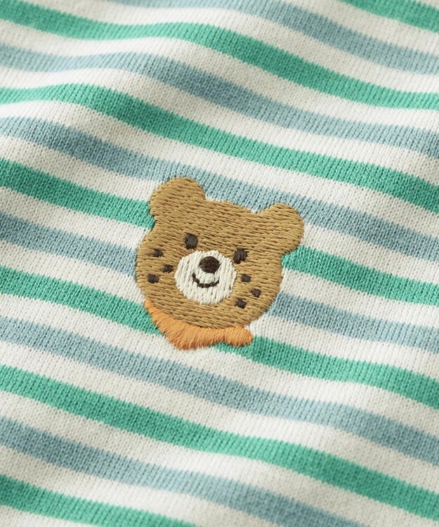 MIKI HOUSE HOT BISCUITS 【70-120cm】 みじんボーダー ワンポイント刺繍 半袖Tシャツ グリーン