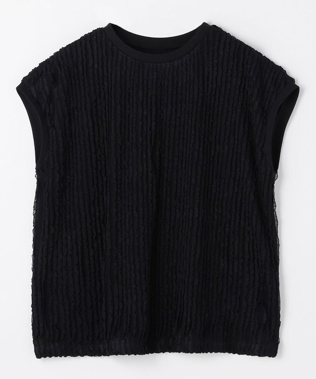 ANY L レースフレンチスリーブプルオーバー ブラックフリル