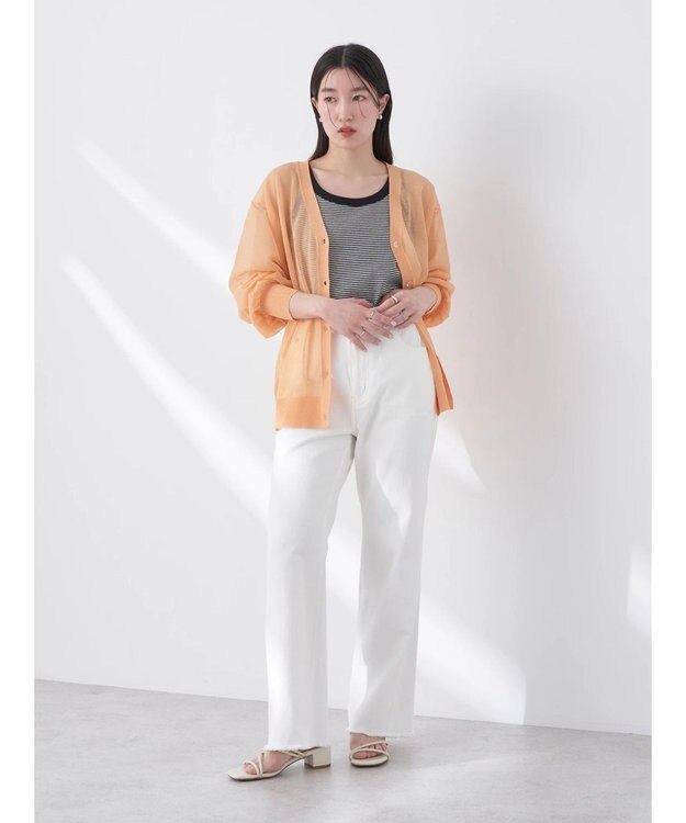 earth music&ecology ファンシーラメＶネックカーディガン Pink Orange