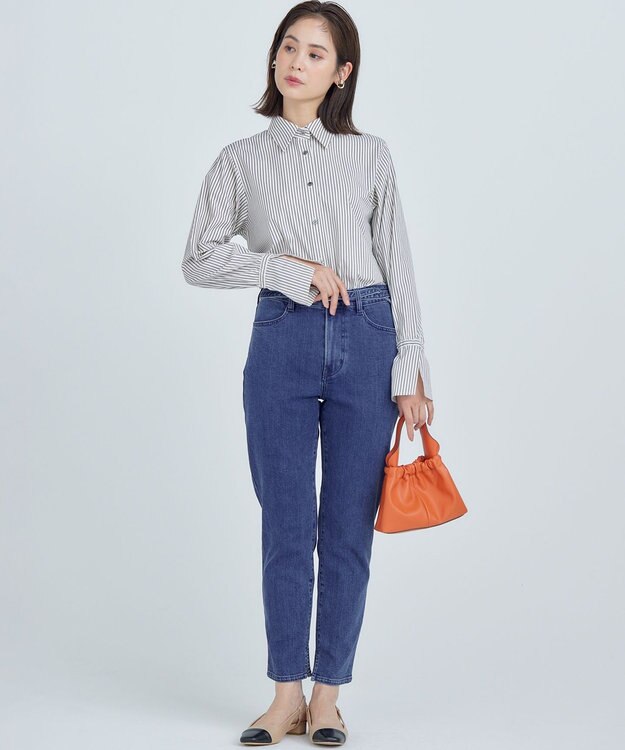 組曲 S コンパクトシャーティング フレア袖シャツ エクリュストライプ系1