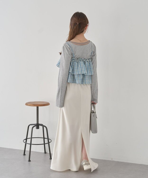 earth music&ecology 【予約】アソートチェックティアードビスチェ チェックサックス