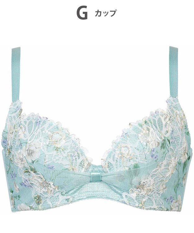 WACOAL 【リボンブラ 脇すっきり】 ブラジャー 脇高設計 着やせシルエット 谷間をメイクしてキープ Gカップまで対応 大きいサイズ レディース BRB433 /ワコール ターコイズ
