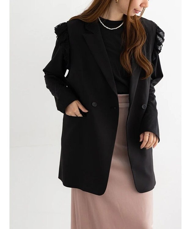 Te chichi レースドッキングテーラードジレ ブラック