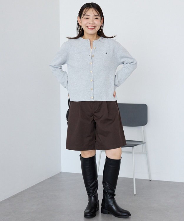 AMERICAN HOLIC ワンポイントロゴクルーカーディガン Gray Mixture